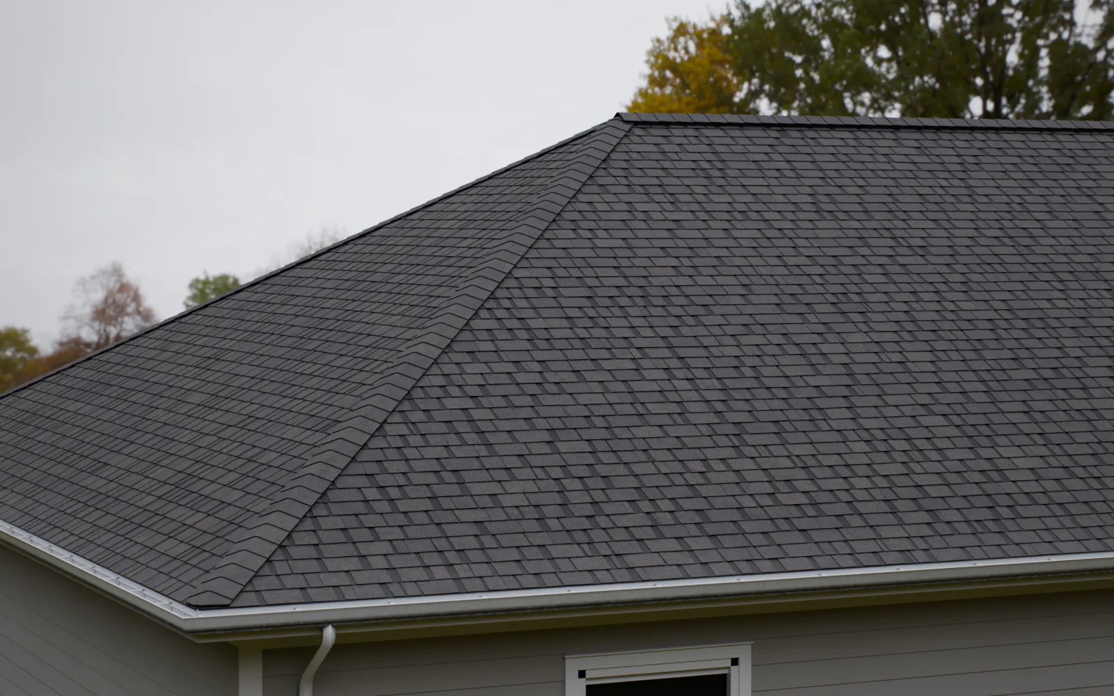 3D render: a roof in charcoal architectural shingle